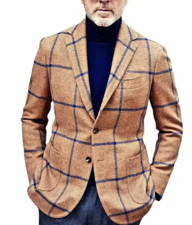 Men’s Check Blazer | Slim Fit Wool Blend | Windowpane Pattern