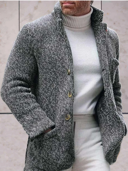 Chunky Knit Shawl Cardigan | Button-Up Jacket | Soft Ribbed Texture
