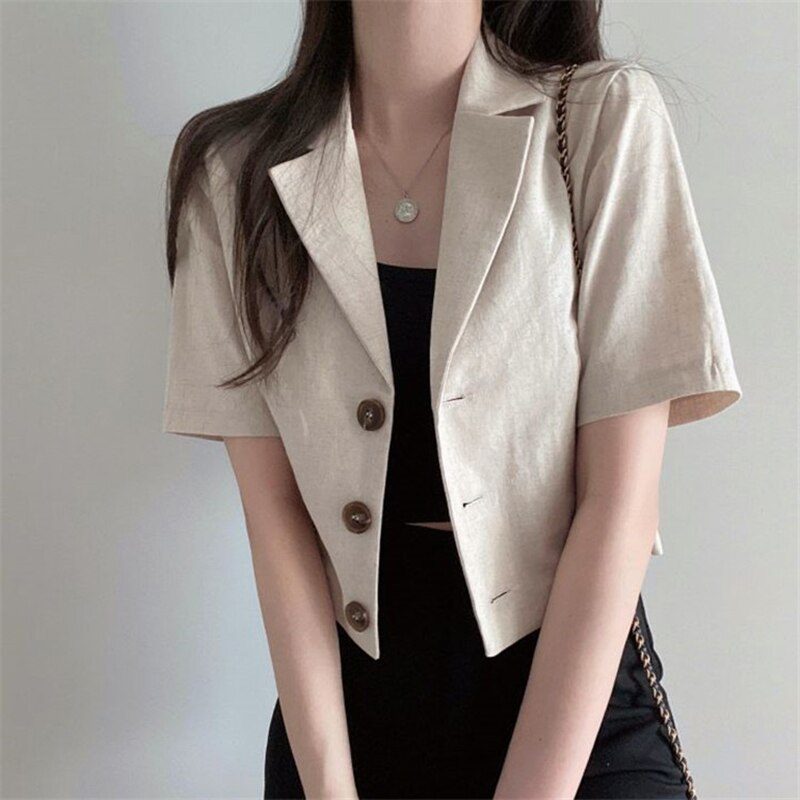Cropped Blazer with Short Sleeves | Lightweight Linen Blend | Summer Chic | Casual Layering