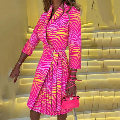 Wrap Front Midi Dress | 3/4 Sleeve & Pleated Contrast Skirt | Modern Structured Fit