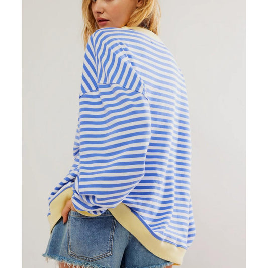 Striped Crewneck Sweatshirt | French Terry | Relaxed Fit Everyday Pullover