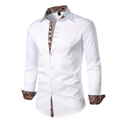 Men’s Dress Shirt | Slim Fit Button-Down | Contrast Paisley Trim