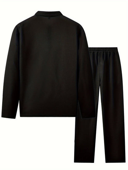 Men’s Textured Lounge Set | Quarter-Zip Pullover & Joggers | Relaxed Fit in Beige