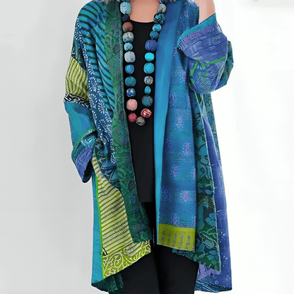 Boho Patchwork Cardigan | Lightweight Open Front | Multicolour Print