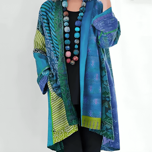 Boho Patchwork Cardigan | Lightweight Open Front | Multicolour Print