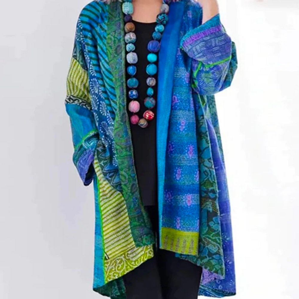 Women’s Boho Kimono Cardigan | Lightweight Patchwork Layer | Open-Front Drape
