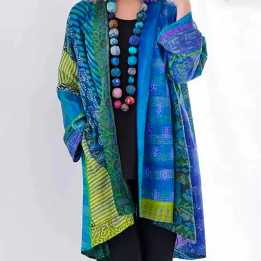 Women’s Boho Kimono Cardigan | Lightweight Patchwork Layer | Open-Front Drape