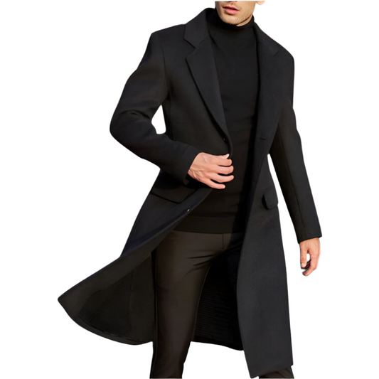 Men’s Long Wool-Blend Overcoat | Tailored Fit | Formal Midweight Outer Layer