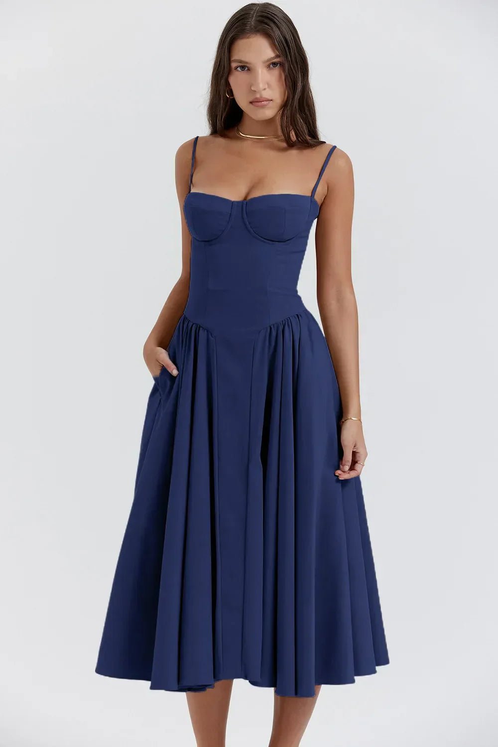 Bustier Midi Dress | Fit-and-Flare Silhouette | Soft Cotton Blend