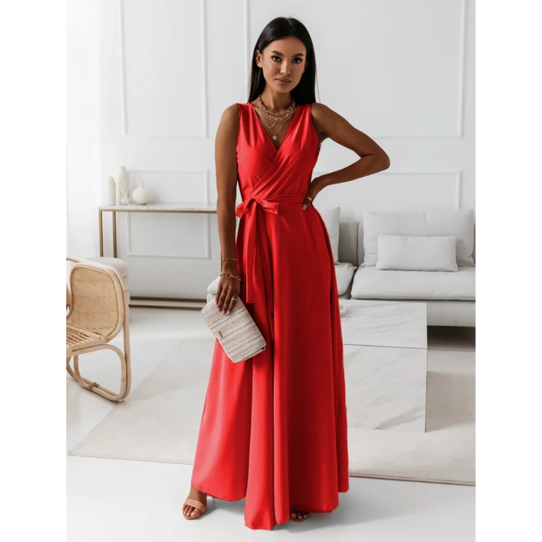 Sleeveless Wrap Maxi Dress | Elegant Tie Waist | Flowy Formal Silhouette