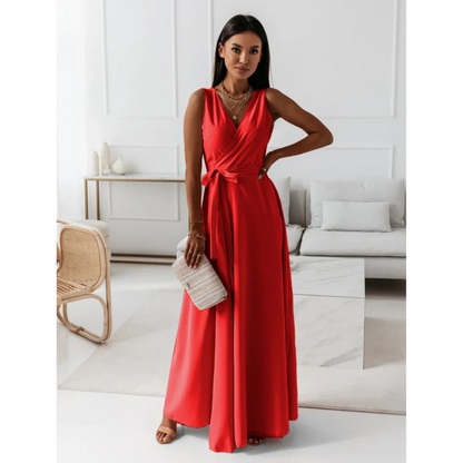 Sleeveless Wrap Maxi Dress | Elegant Tie Waist | Flowy Formal Silhouette