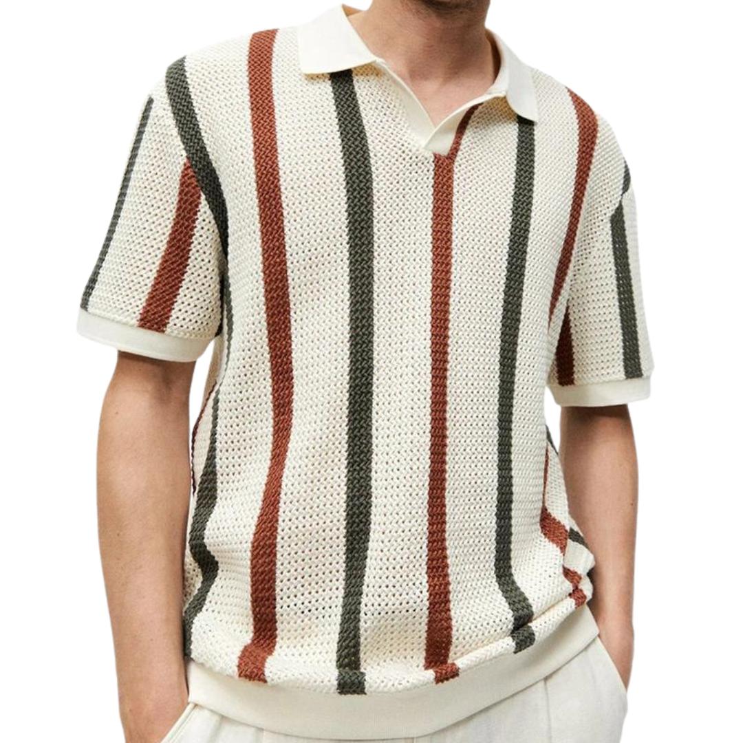 Men’s Striped Knit Polo Shirt | Short Sleeve Retro Style | Casual Summer Top Canada