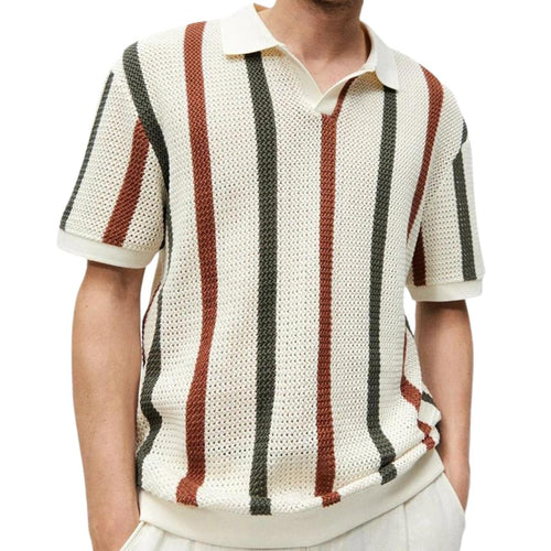 Men’s Striped Knit Polo Shirt | Short Sleeve Retro Style | Casual Summer Top Canada