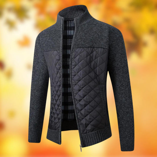 Quilted Knit Jacket | Mixed Fabric Design with Zip Closure