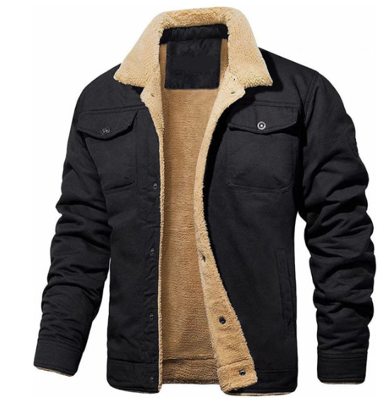 Men’s Sherpa-Lined Denim Jacket | Corduroy Collar | Midweight Fall Outerwear