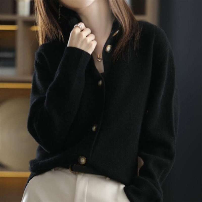 Button-Up Knit Cardigan | Soft Wool Blend with Collar Detail | Transitional Layering Sweater