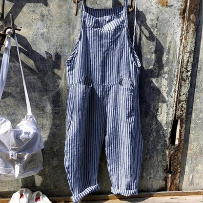 Relaxed Linen Overalls | Striped Cropped Fit | Casual Summer Layer