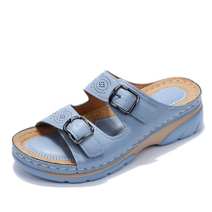 Orthotic Buckle Slide Sandals | Cutout Leather-Look Comfort Slip-Ons | Casual Summer Footwear Canada