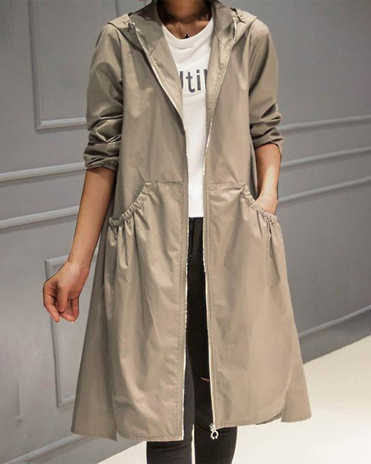 Lightweight Hooded Trench Coat | Flowy A-Line Design | Water-Resistant Fabric | Casual Outerwear
