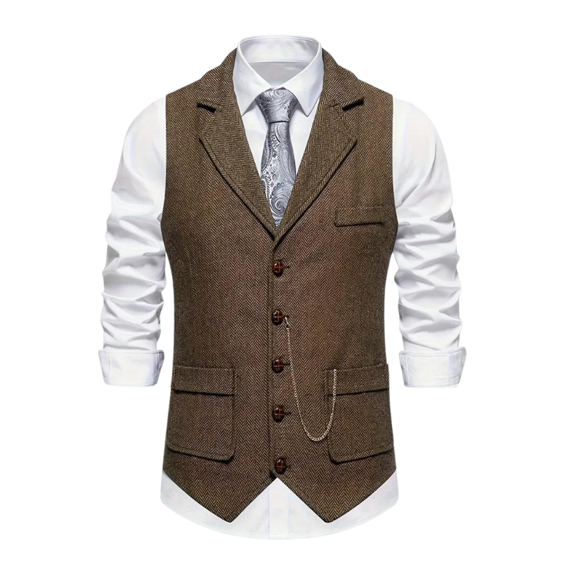Men’s Tweed Vest | Herringbone Waistcoat | Classic Formal Layer