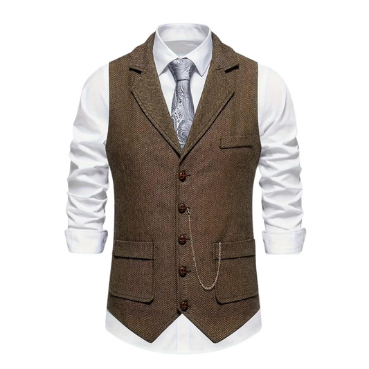 Men’s Tweed Vest | Herringbone Waistcoat | Classic Formal Layer