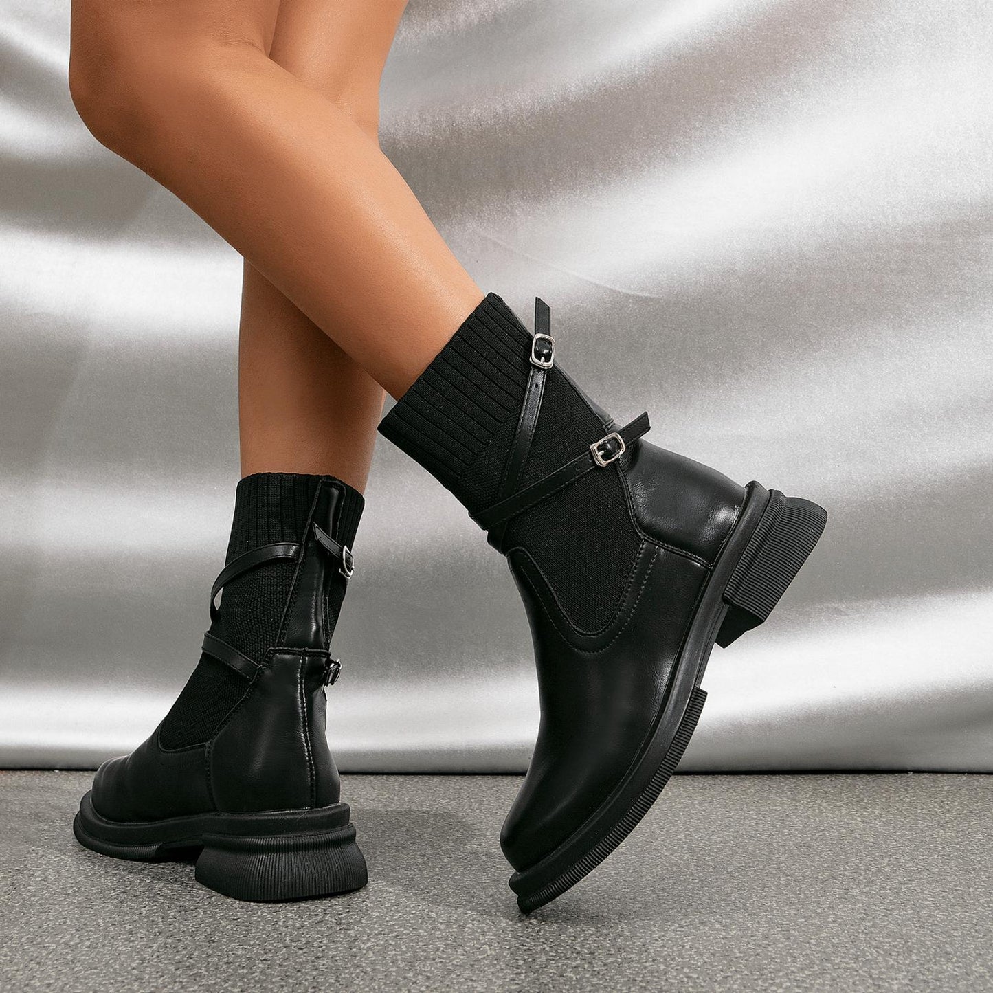 Ribbed Sock Ankle Boots | PU Leather | Chunky Sole | Trendy Fall & Winter Footwear