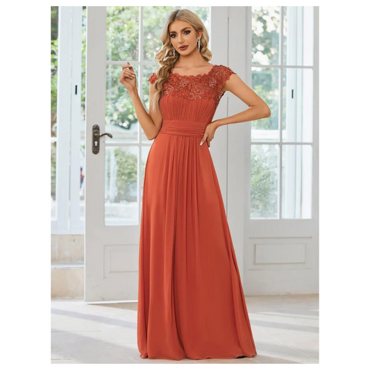 Elegant Lace Bodice Evening Gown | Cap Sleeve Chiffon Maxi Dress | Formalwear Canada