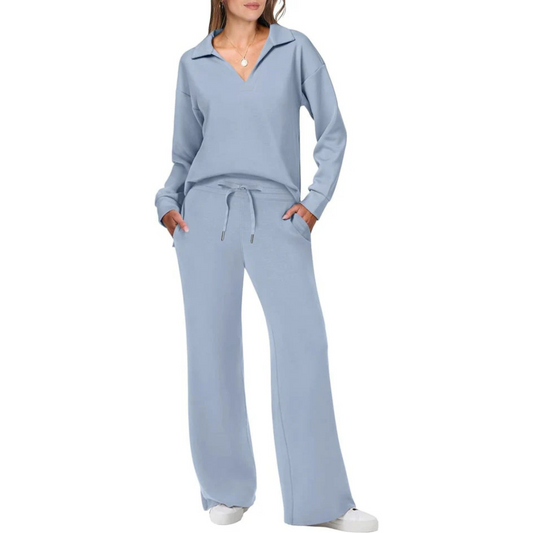 Relaxed Loungewear Set | Collared Pullover & Drawstring Pants | Soft Stretch Knit