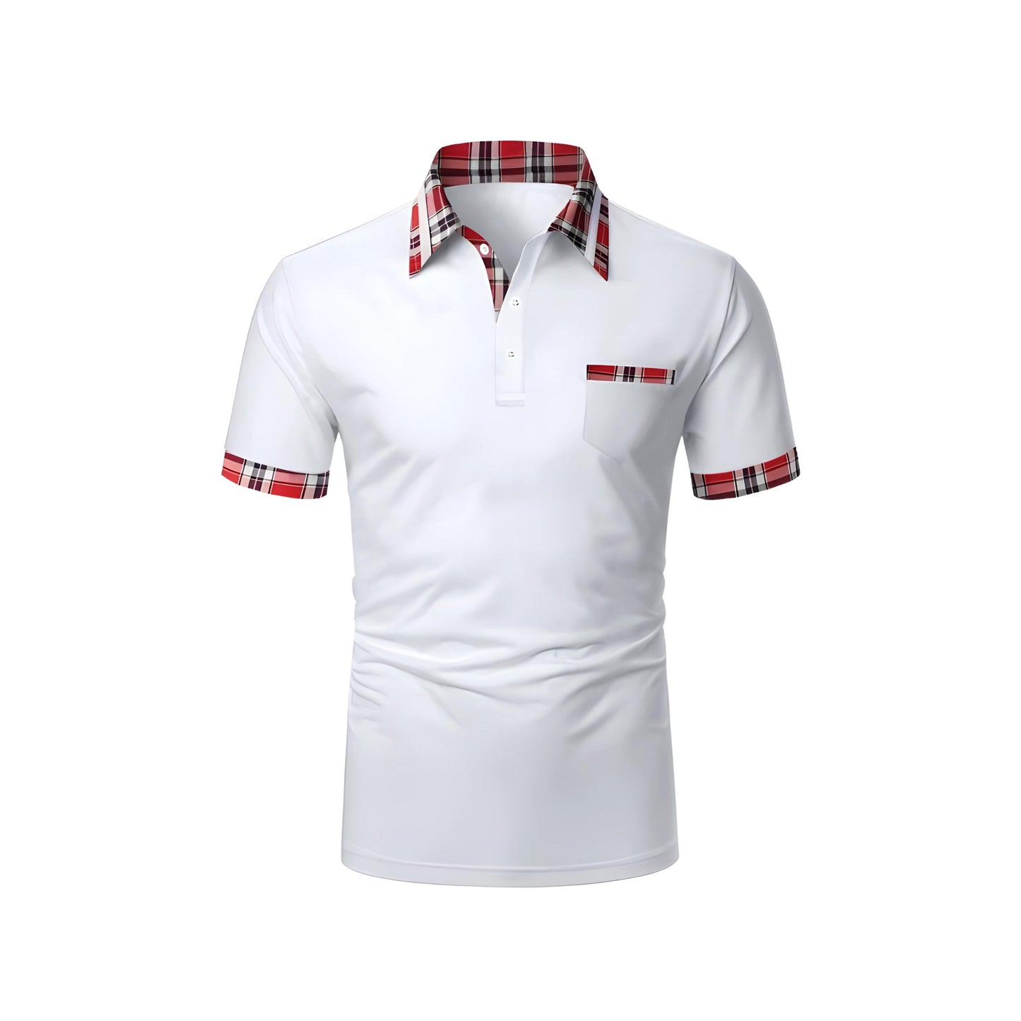 Men’s Polo Shirt with Plaid Trim | Short Sleeve Stretch Cotton | Smart Casual Summer Style
