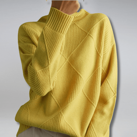 Diamond Knit Sweater | Ribbed Mock Neck & Oversized Drop Shoulder Fit