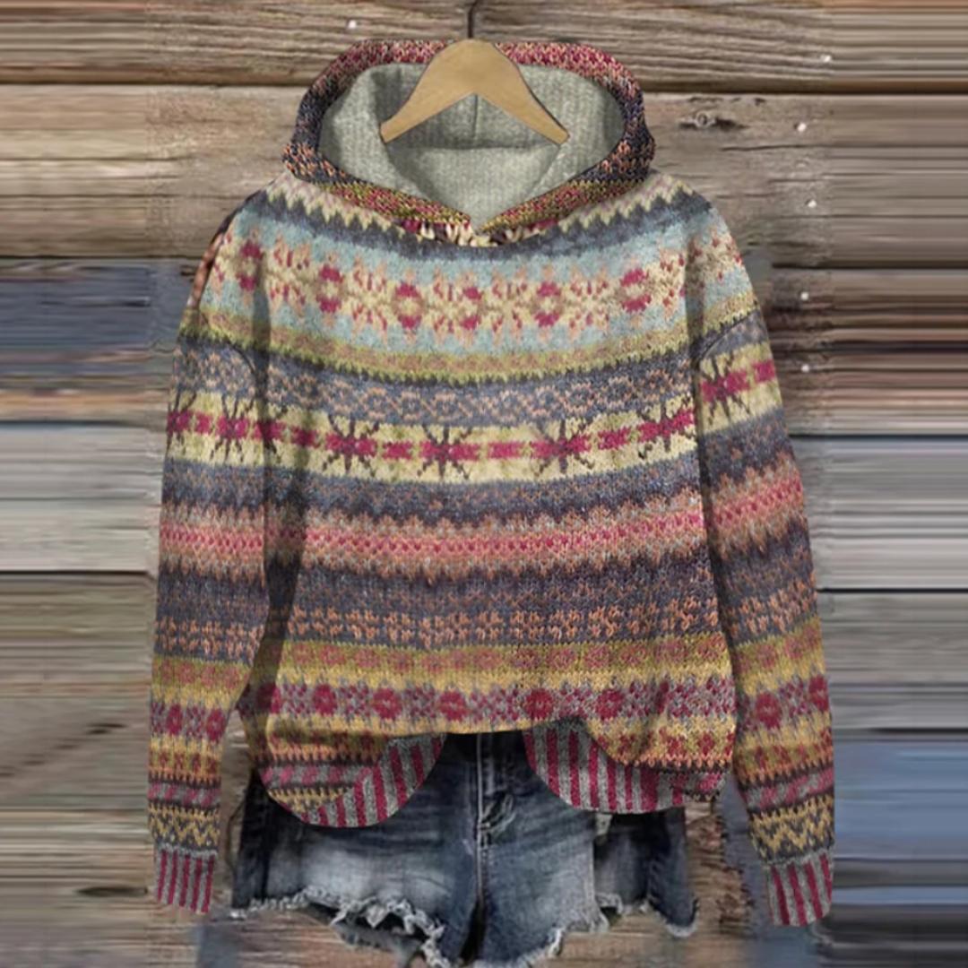 Fair Isle Knit Hoodie | Soft Acrylic Blend | Relaxed Fit