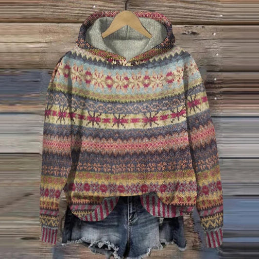 Fair Isle Knit Hoodie | Soft Acrylic Blend | Relaxed Fit