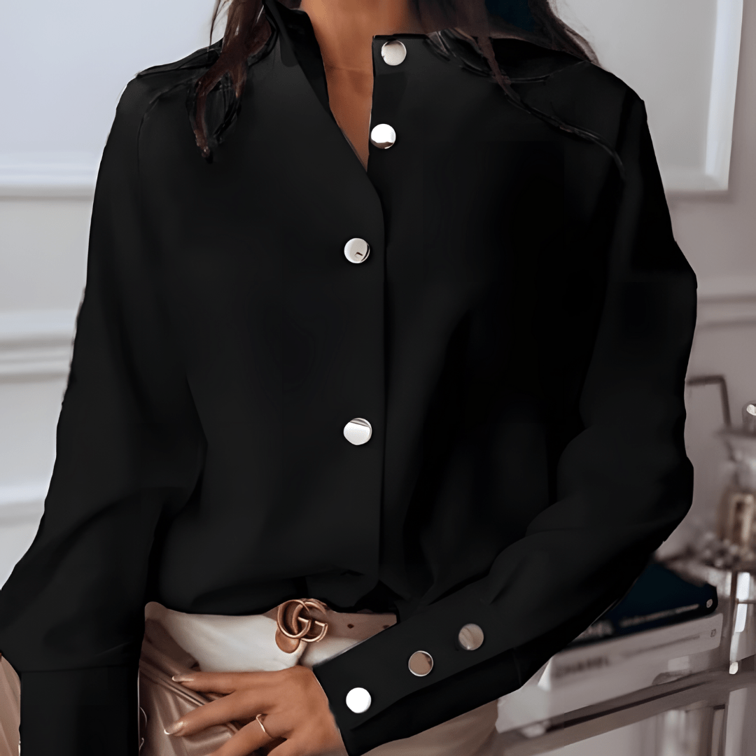 Asymmetric Button Blouse | Minimal Collar | Polished Silky Drape