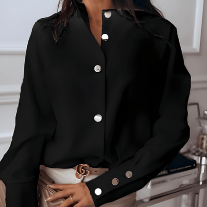 Asymmetric Button Blouse | Minimal Collar | Polished Silky Drape