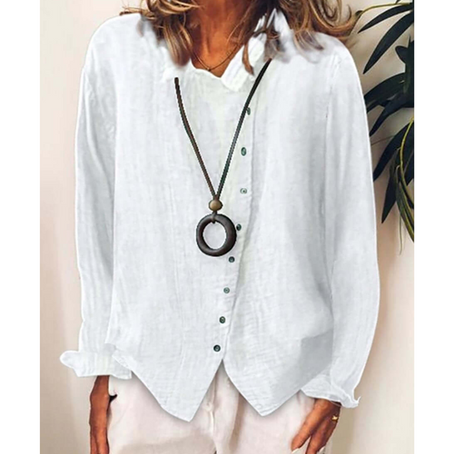 Women's Linen Blend Button-Down Blouse | Lightweight Casual Shirt | Relaxed Fit