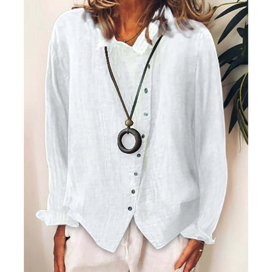 Women's Linen Blend Button-Down Blouse | Lightweight Casual Shirt | Relaxed Fit