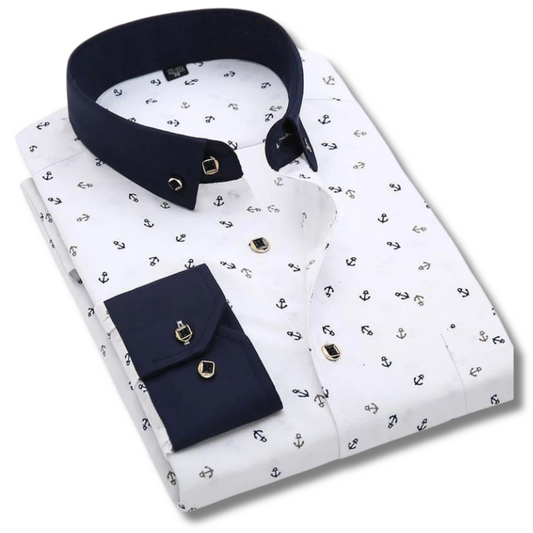Men’s Slim Fit Dress Shirt | Anchor Print | Contrast Collar & Cuffs