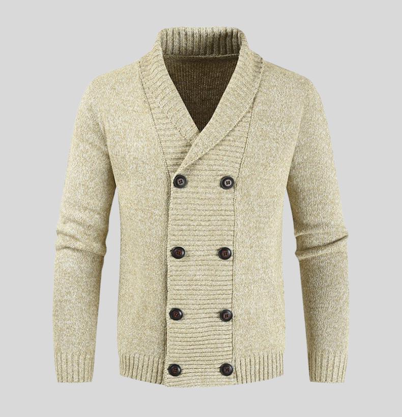 Men’s Knit Shawl Cardigan | Double-Breasted Design | Heavyweight Layer