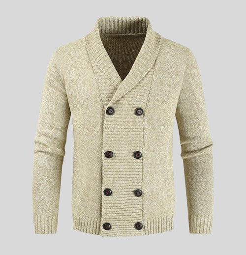 Men’s Knit Shawl Cardigan | Double-Breasted Design | Heavyweight Layer