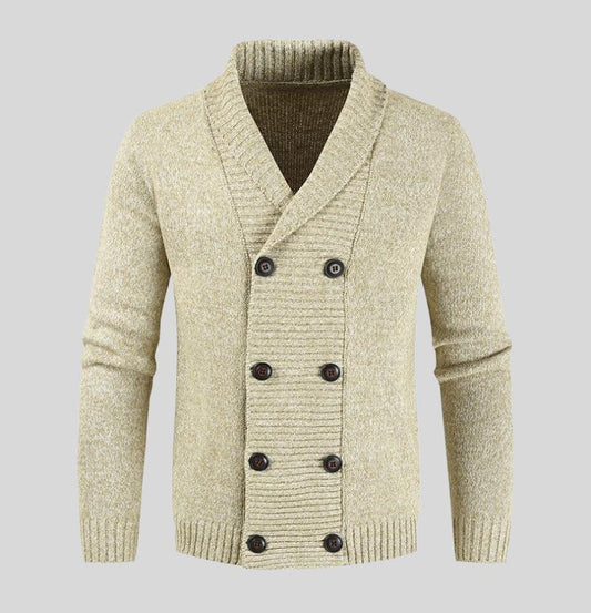 Men’s Knit Shawl Cardigan | Double-Breasted Design | Heavyweight Layer
