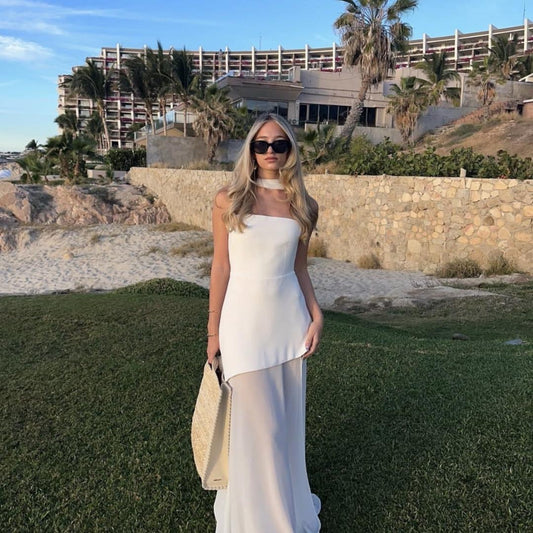Strapless Layered Maxi Dress | Sheer Overlay & Fitted Bodice | Resort Evening Gown