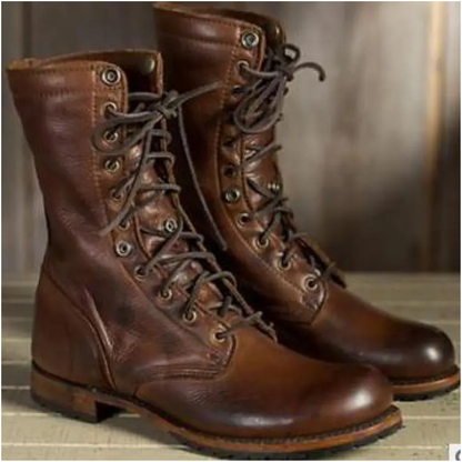 Lace-Up Combat Boots | Fold-Over Lined Collar | Rugged Cold Weather Footwear