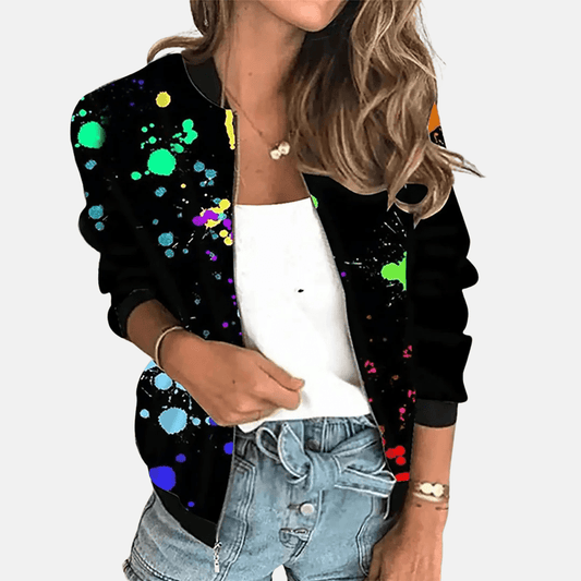 Women's Floral Bomber Jacket | Lightweight Zip-Up with Botanical Print | Casual Layer for Transitional Weather