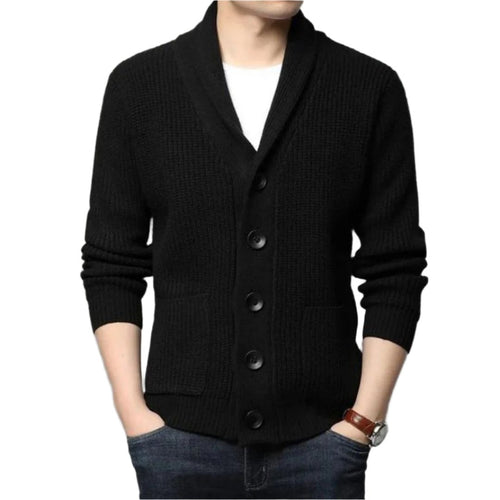 Men’s Shawl Collar Cardigan | Chunky Knit Sweater | Classic Button-Up Layer