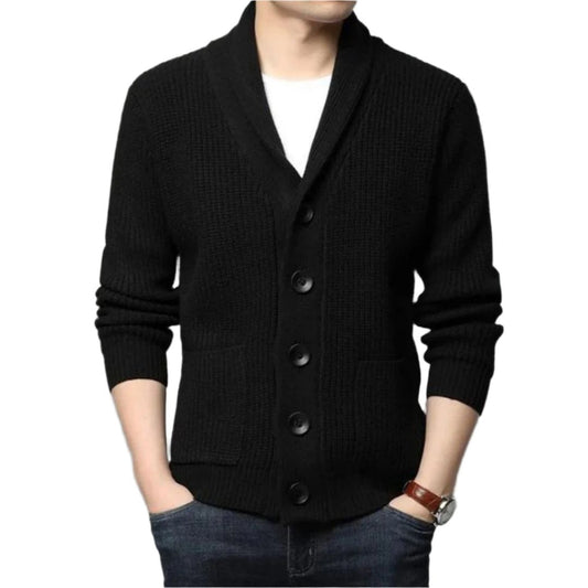 Men’s Shawl Collar Cardigan | Chunky Knit Sweater | Classic Button-Up Layer
