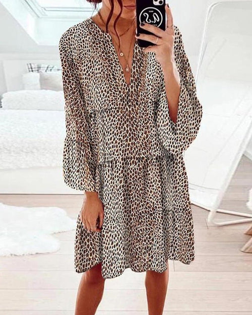 Flowy V-Neck Animal Print Dress | Relaxed Fit | Lightweight Fabric