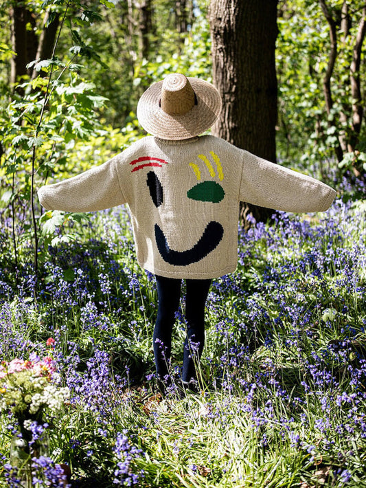 Oversized Knit Sweater | Abstract Face Embroidery | Art-Inspired Statement Pullover