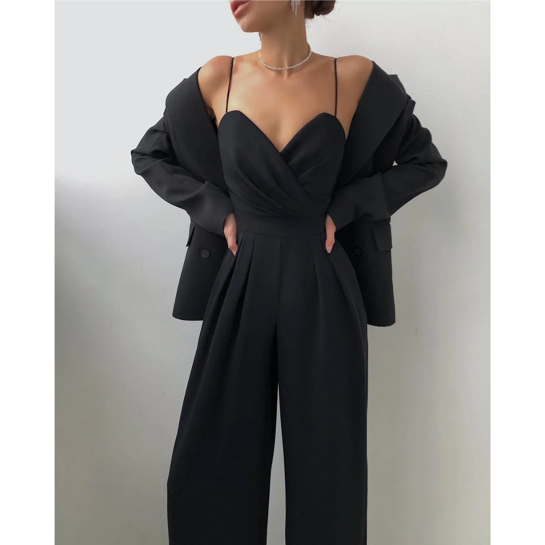 Strapless Pleated Jumpsuit | Wide-Leg Silhouette | Elegant Evening One-Piece