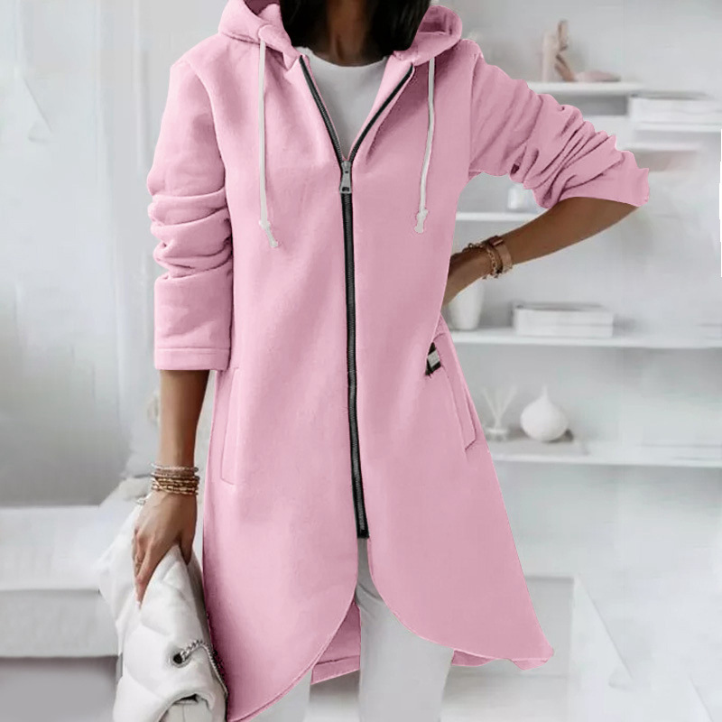 Women’s Longline Zip Hoodie | Curved Hem Casual Layer | Soft Fleece Streetwear Style