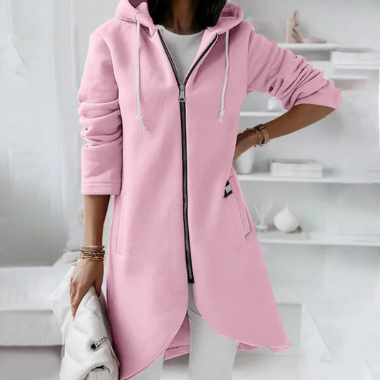 Women’s Longline Zip Hoodie | Curved Hem Casual Layer | Soft Fleece Streetwear Style